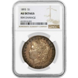 1893 $1 Morgan Silver Dollar NGC AU Details Rim Damage Circulated Key Date Coin
