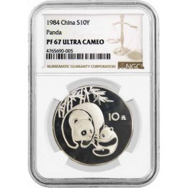 1984 10 Yuan Republic Of China 27g .999 Proof Chinese Silver Panda NGC PF67 UC