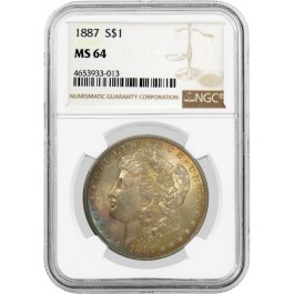 1887 $1 Morgan Silver Dollar NGC MS64 Toned