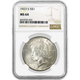 1923 S $1 Silver Peace Dollar NGC MS64