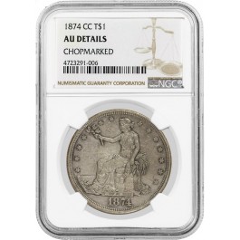 1874 CC $1 Trade Dollar Silver NGC AU Details Chopmarked
