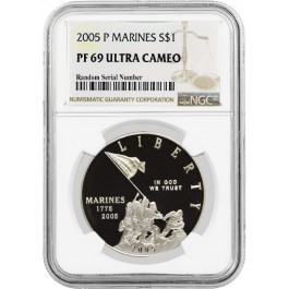 2005 P $1 Proof Marines Commemorative Silver Dollar NGC PF69 Ultra Cameo