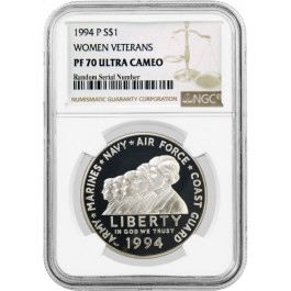 1994 P $1 Women Veterans Memorial Commemorative Silver Dollar NGC PF70 UC