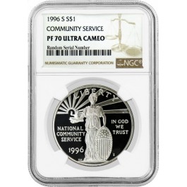 1996 S $1 National Community Service Commemorative Silver Dollar NGC PF70 UC