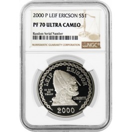 2000 P $1 Leif Ericson Millennium Commemorative Silver Dollar NGC PF70 UC