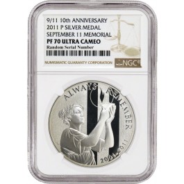 2011 P 9/11 10th Anniversary Commemorative National Silver Medal NGC PF70 UC