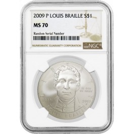 2009 P $1 Louis Braille Bicentennial Commemorative Silver Dollar NGC MS70