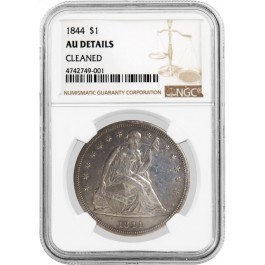 1844 $1 Seated Liberty Silver Dollar NGC AU Details Cleaned
