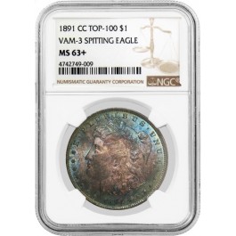 1891 CC $1 Morgan Silver Dollar NGC MS63+ Top 100 VAM 3 Spitting Eagle Toned