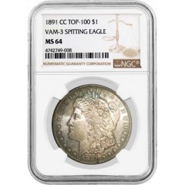 1891 CC $1 Morgan Silver Dollar NGC MS64 Top 100 VAM 3 Spitting Eagle Toned