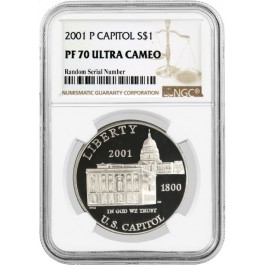 2001 P $1 U.S. Capitol Commemorative Silver Dollar NGC PF70 UC