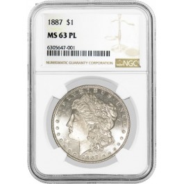 1887 $1 Morgan Silver Dollar NGC MS63 PL Proof Like Brilliant Uncirculated Coin