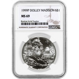 1999 P $1 Dolley Madison Commemorative Silver Dollar NGC MS69 Uncirculated Coin
