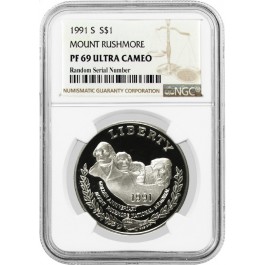 1991 S $1 Mount Rushmore Commemorative Silver Dollar NGC PF69 UC