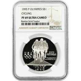 1995 P $1 XXVI Olympics Cycling Commemorative Silver Dollar NGC PF69 UC
