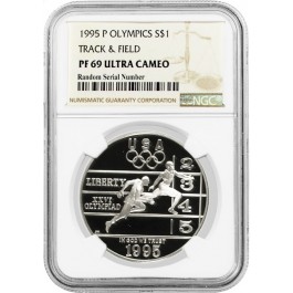 1995 P $1 XXVI Olympiad Track & Field Commemorative Silver Dollar NGC PF69 UC