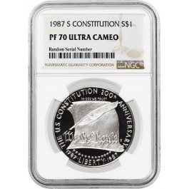 1987 S $1 U.S. Constitution Bicentennial Commemorative Silver Dollar NGC PF70 UC