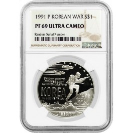 1991 P $1 Korean War Memorial Commemorative Silver Dollar NGC PF69 UC