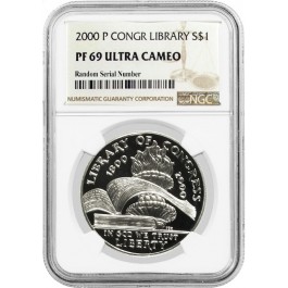 2000 P $1 Library Of Congress Bicentennial Commemorative Silver Dollar NGC PF69 UC