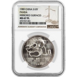 1989 10 Yuan Peoples Republic Of China 1 oz 999 Chinese Silver Panda NGC MS67 PL