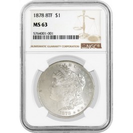 1878 8TF 8 Tail Feather $1 Morgan Silver Dollar NGC MS63 Uncirculated Coin