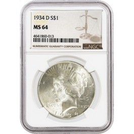 1934 D $1 Silver Peace Dollar VAM 3 Doubled Die Obverse NGC MS64