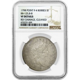 1798 $1 Draped Bust Large Heraldic Eagle Silver Dollar B-8 BB-125 NGC VF Details
