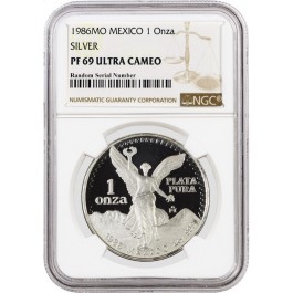 1986 MO Mexico 1 Onza 1 oz .999 Fine Silver Proof Libertad NGC PF69 UC