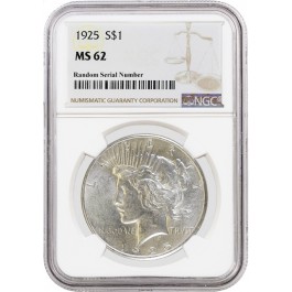 1925 $1 Silver Peace Dollar NGC MS62