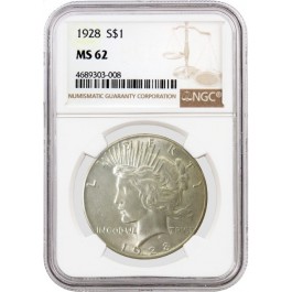 1928 $1 Silver Peace Dollar NGC MS62