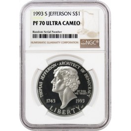 1993 S $1 Thomas Jefferson Commemorative Silver Dollar NGC PF70 UC