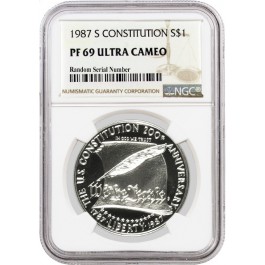 1987 S $1 U.S. Constitution Bicentennial Commemorative Silver Dollar NGC PF69 UC