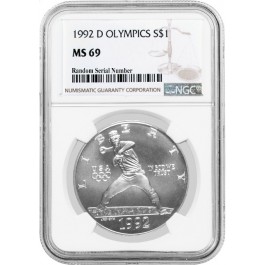 1992 D $1 XXV Olympics Commemorative Silver Dollar NGC MS69