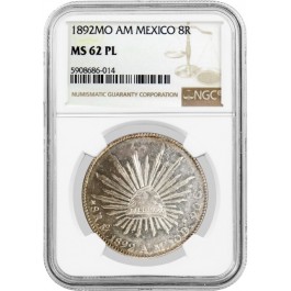 1892 MO AM 8 Reales Silver Mexico City First Republic NGC MS62 PL Proof Like