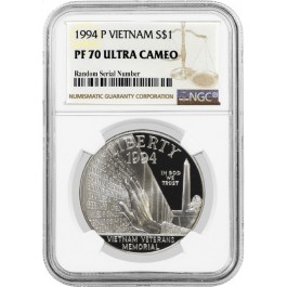 1994 P $1 Vietnam Veterans Memorial Commemorative Silver Dollar NGC PF70 UC