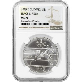 1995 D $1 XXVI Olympiad Track & Field Commemorative Silver Dollar NGC MS70