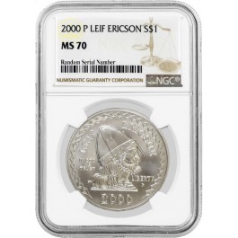 2000 P $1 Leif Ericson Millennium Commemorative Silver Dollar NGC MS70