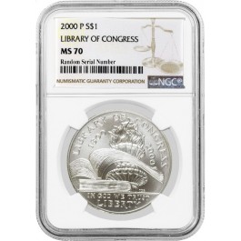 2000 P $1 Library Of Congress Bicentennial Commemorative Silver Dollar NGC MS70