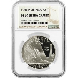 1994 P $1 Vietnam Veterans Memorial Commemorative Silver Dollar NGC PF69 UC