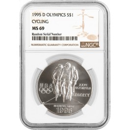 1995 D $1 XXVI Olympics Cycling Commemorative Silver Dollar NGC MS69