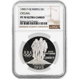 1995 P $1 XXVI Olympics Cycling Commemorative Silver Dollar NGC PF70 Ultra Cameo