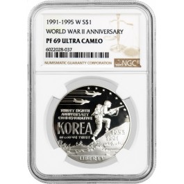 1991 P $1 Korean War Memorial Commemorative Silver Dollar NGC PF69 LABEL ERROR