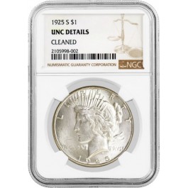 1925 S $1 Silver Peace Dollar NGC UNC Details Cleaned Uncirculated Key Date Coin