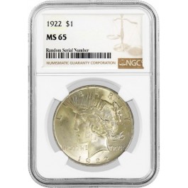1922 $1 Silver Peace Dollar NGC MS65 Gem Uncirculated Coin