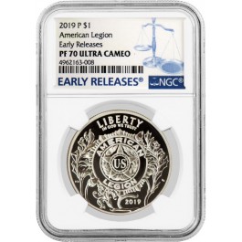 2019 P $1 American Legion Commemorative Silver Dollar NGC PF70 Ultra Cameo ER