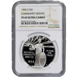 1996 S $1 National Community Service Commemorative Silver Dollar NGC PF69 UC