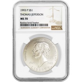 1993 P $1 Thomas Jefferson Commemorative Silver Dollar NGC MS70
