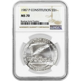 1987 P $1 U.S. Constitution Bicentennial Commemorative Silver Dollar NGC MS70