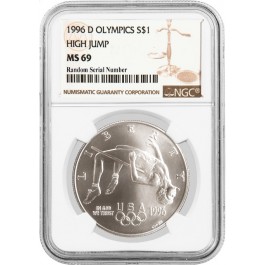 1996 D $1 XXVI Olympics High Jump Commemorative Silver Dollar NGC MS69
