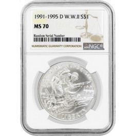 1991-1995 D $1 World War 2 WWII Commemorative Silver Dollar NGC MS70